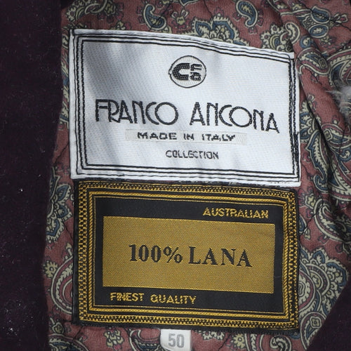 Franco Ancona Men's Brown Wool Overcoat Size 50 Classic Smart