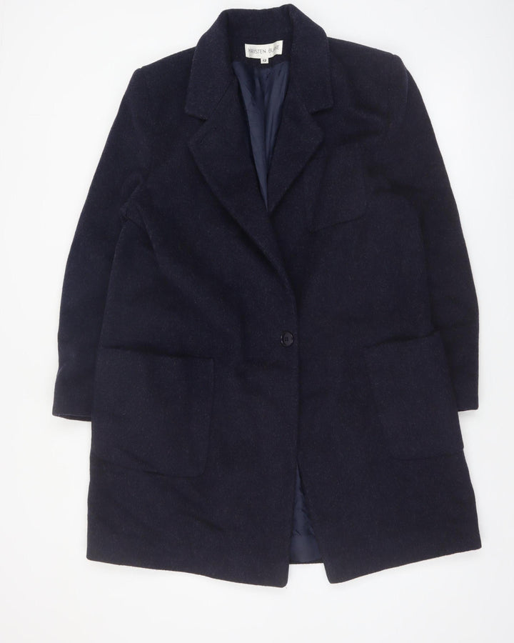 Kristen Blake Women's Blue Wool Mid-Length Overcoat Size 12