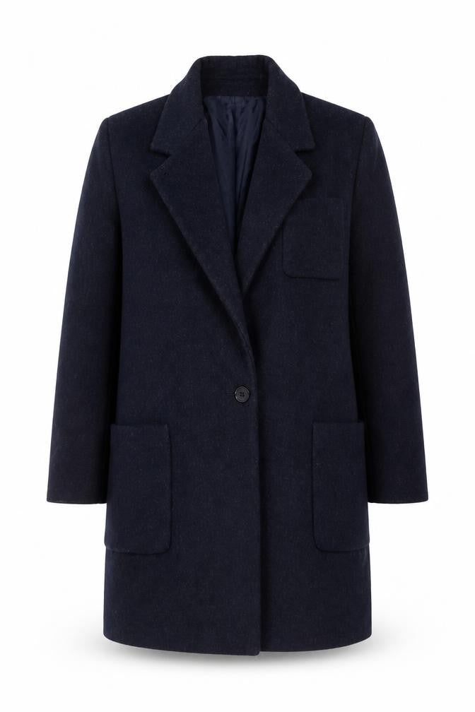 Front view of Kristen Blake Women's Blue Wool Mid-Length Overcoat, size 12