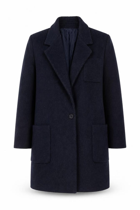 Front view of Kristen Blake Women's Blue Wool Mid-Length Overcoat, size 12