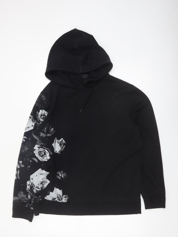 H&M Women’s Black Floral Print Pullover Hoodie Size L