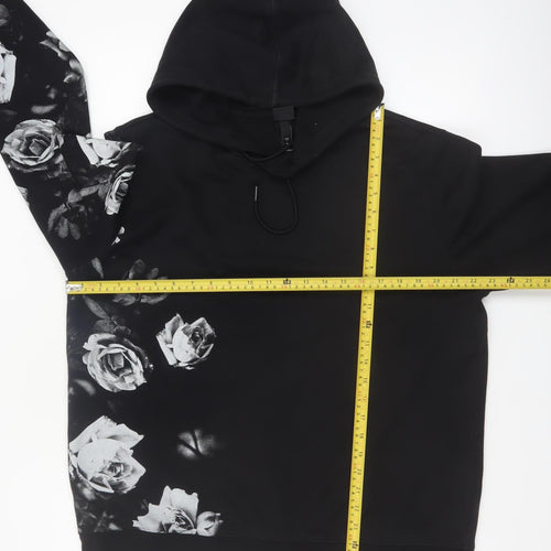 H&M Women’s Black Floral Print Pullover Hoodie Size L