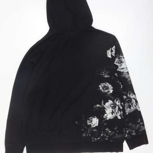 H&M Women’s Black Floral Print Pullover Hoodie Size L