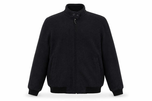 Front view of Claiborne Men's Black Wool Blend Bomber Jacket, size S