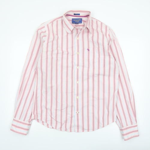 Abercrombie & Fitch Men’s Pink Striped Long Sleeve Cotton Shirt L