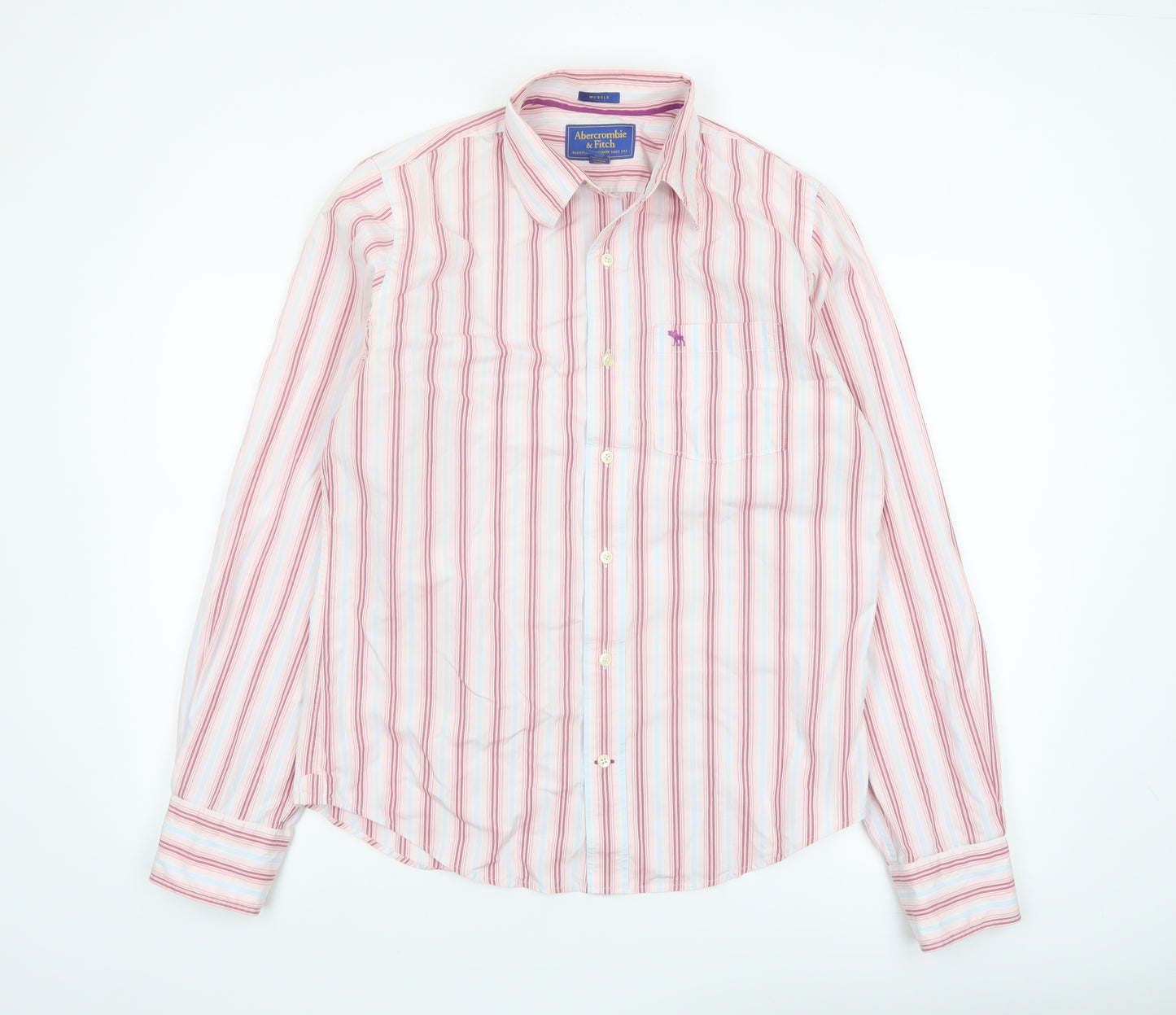 Abercrombie & Fitch Men’s Pink Striped Long Sleeve Cotton Shirt L