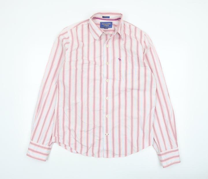 Abercrombie & Fitch Men’s Pink Striped Long Sleeve Cotton Shirt L