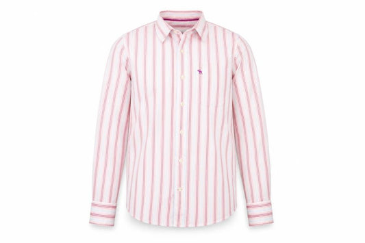 Front view of Abercrombie & Fitch Men’s Pink Striped Long Sleeve Cotton Shirt L