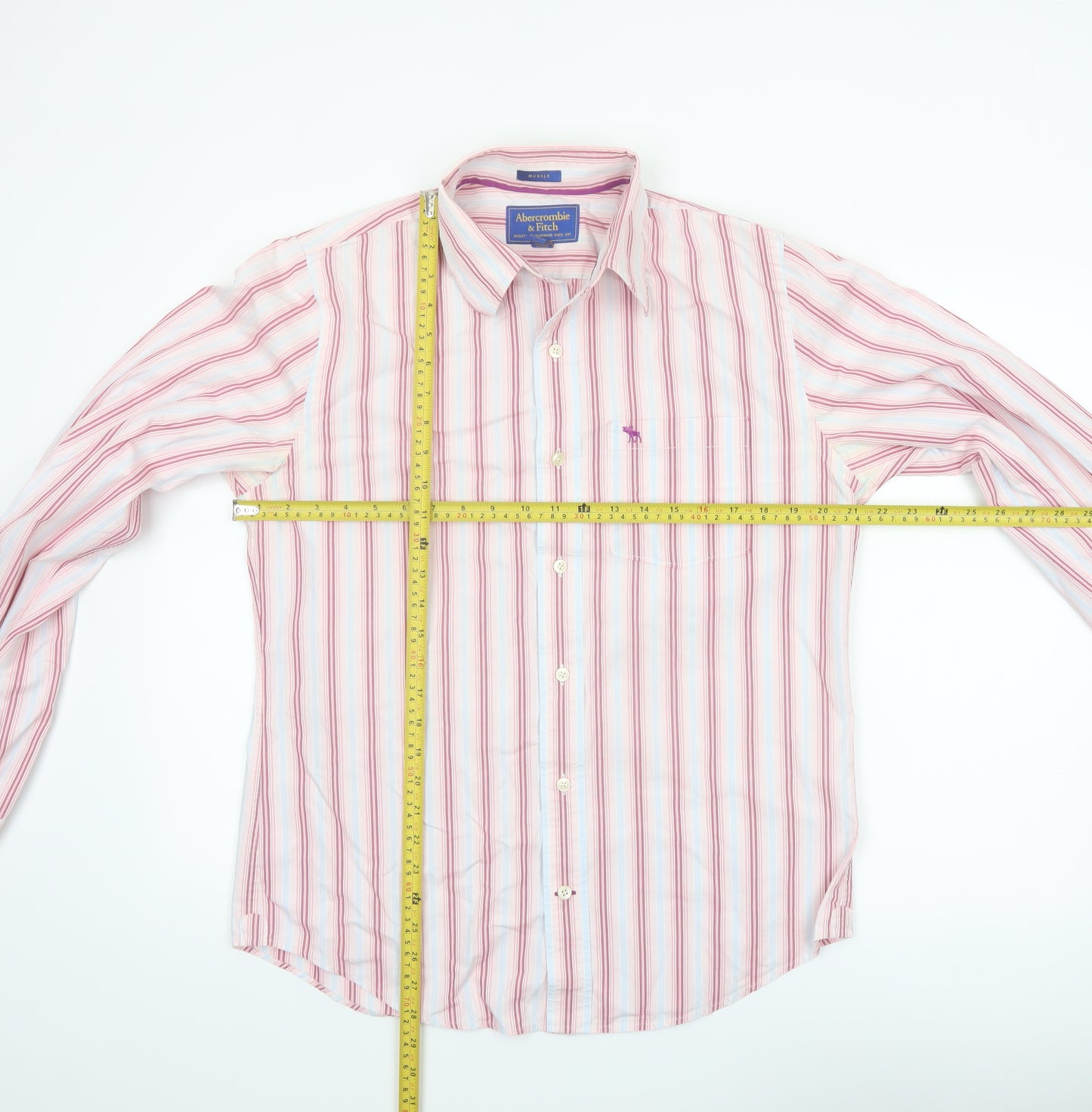 Abercrombie & Fitch Men’s Pink Striped Long Sleeve Cotton Shirt L