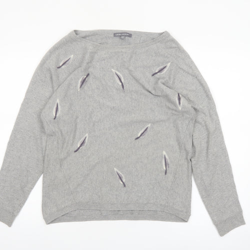 Laura Ashley Women Grey Feather Knit Pullover Jumper Size 10
