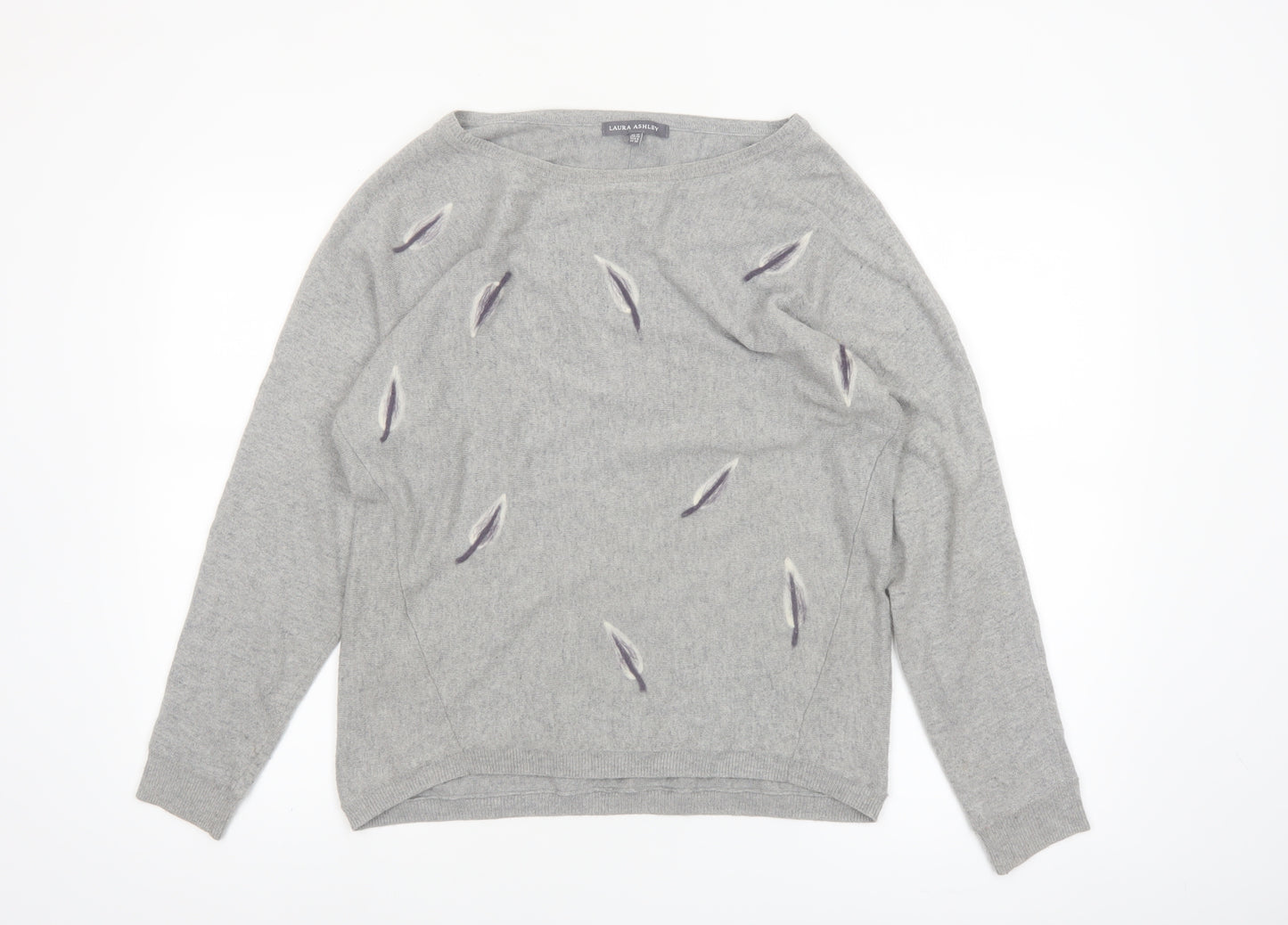 Laura Ashley Women Grey Feather Knit Pullover Jumper Size 10
