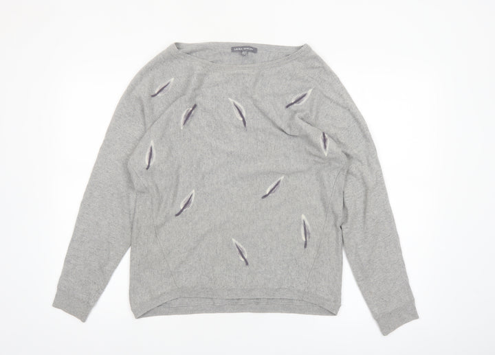 Laura Ashley Women Grey Feather Knit Pullover Jumper Size 10