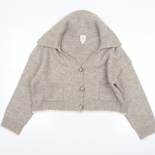 River Island Women Beige Collared Cardigan XS Acrylic Blend