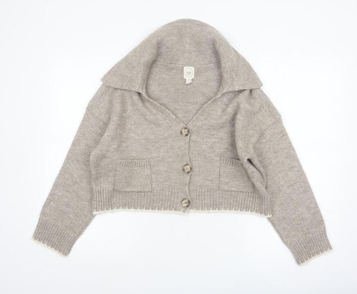 River Island Women Beige Collared Cardigan XS Acrylic Blend