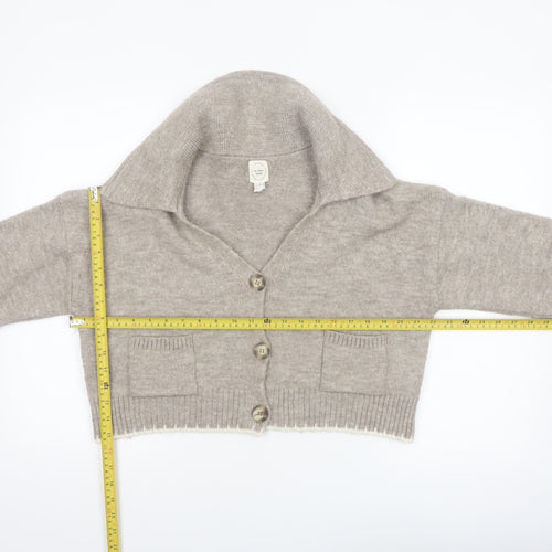 River Island Women Beige Collared Cardigan XS Acrylic Blend