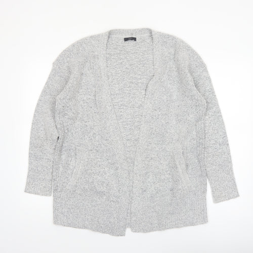 M&Co Women Grey Size 12 Long Sleeve Knit Open Cardigan