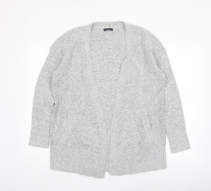 M&Co Women Grey Size 12 Long Sleeve Knit Open Cardigan