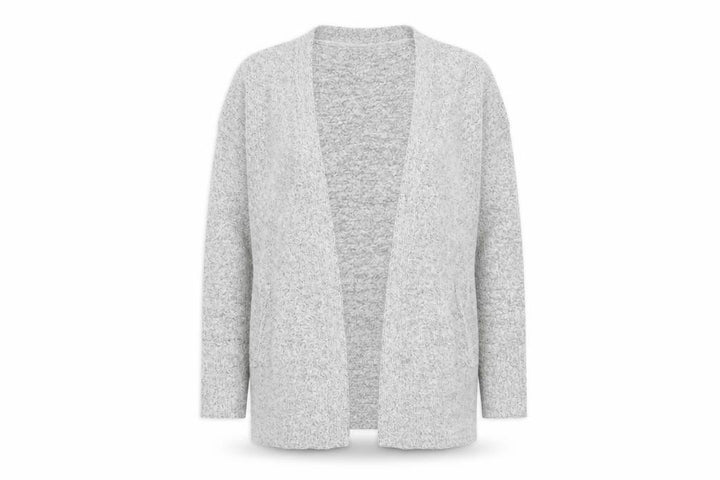 M&Co Women Grey Size 12 Long Sleeve Knit Open Cardigan