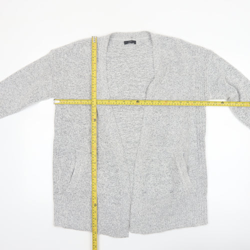 M&Co Women Grey Size 12 Long Sleeve Knit Open Cardigan