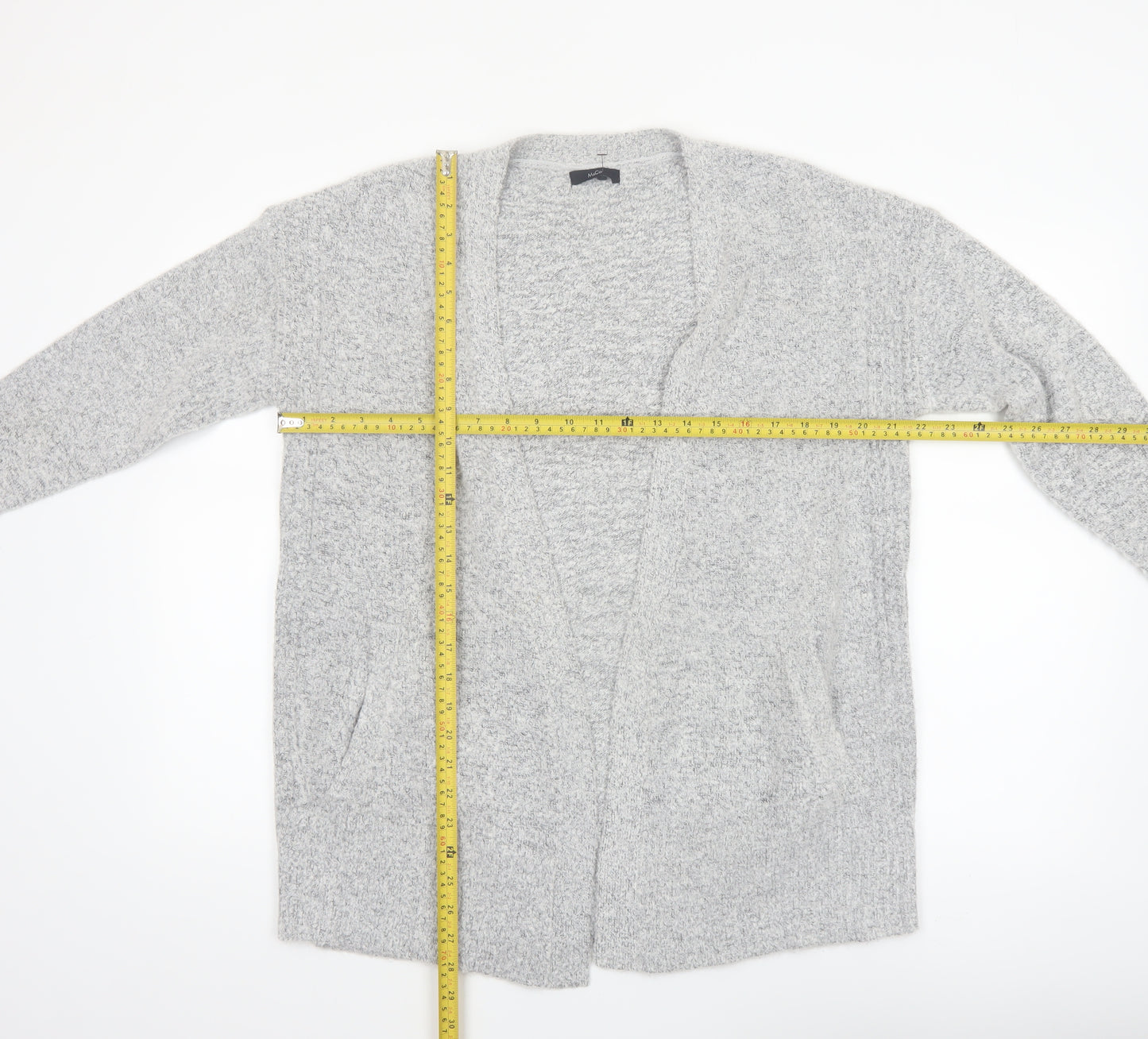 M&Co Women Grey Size 12 Long Sleeve Knit Open Cardigan