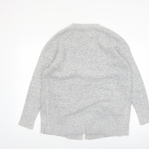 M&Co Women Grey Size 12 Long Sleeve Knit Open Cardigan