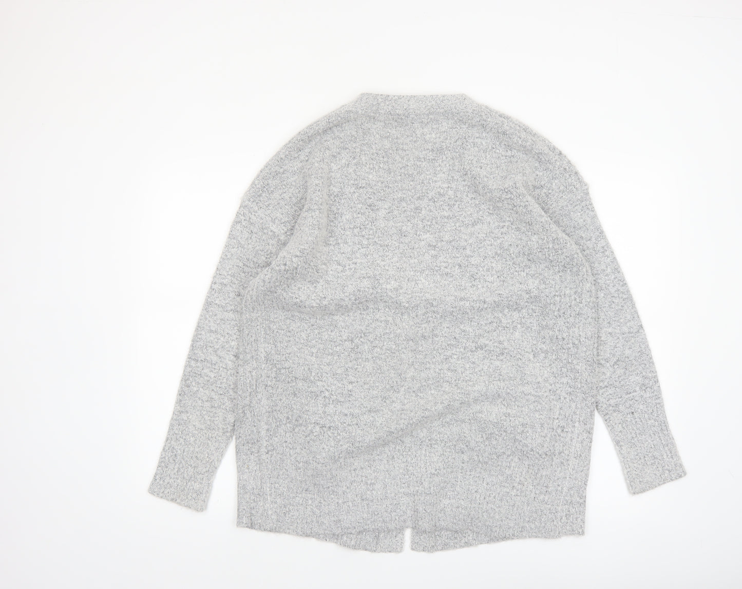 M&Co Women Grey Size 12 Long Sleeve Knit Open Cardigan