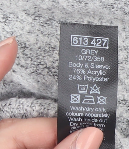 M&Co Women Grey Size 12 Long Sleeve Knit Open Cardigan