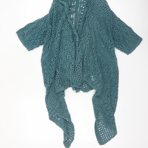 Amaryllis Women Green Open-Knit Cotton Wrap Cardigan Size 18