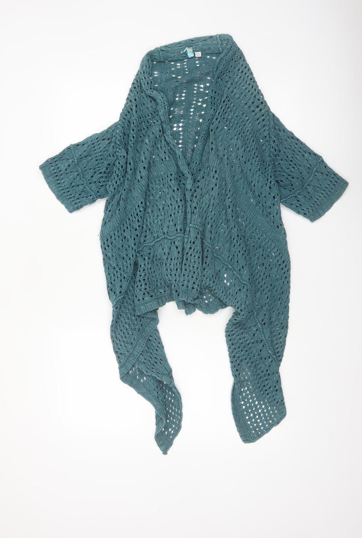 Amaryllis Women Green Open-Knit Cotton Wrap Cardigan Size 18