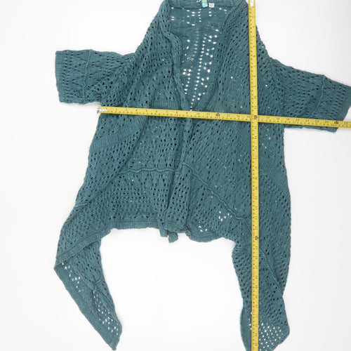 Amaryllis Women Green Open-Knit Cotton Wrap Cardigan Size 18
