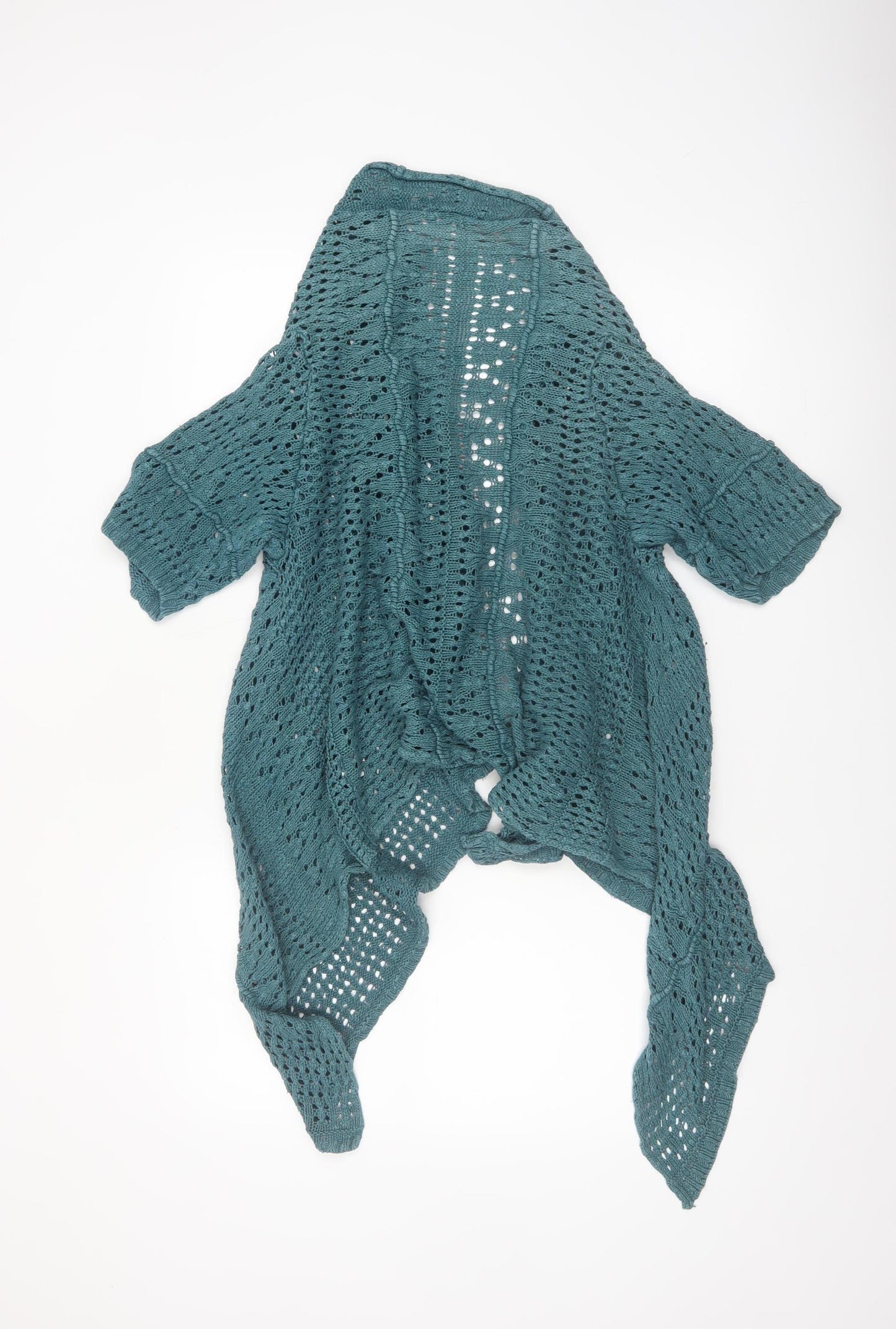 Amaryllis Women Green Open-Knit Cotton Wrap Cardigan Size 18