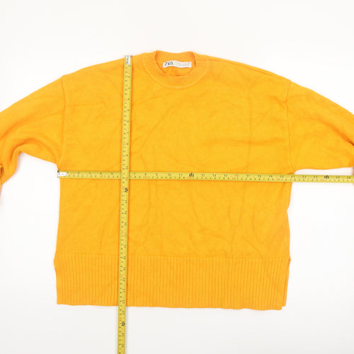 Zara Women's Yellow Crew Neck Knit Jumper Size S