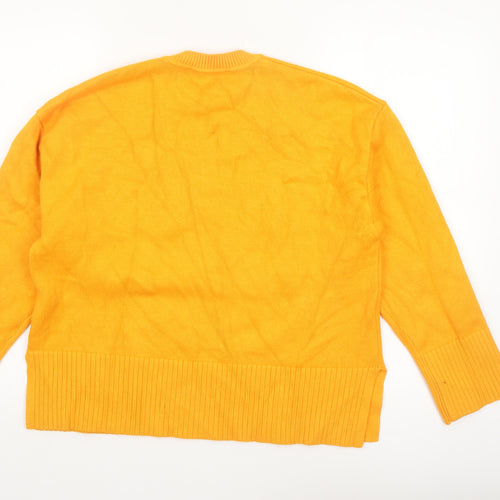 Zara Women's Yellow Crew Neck Knit Jumper Size S