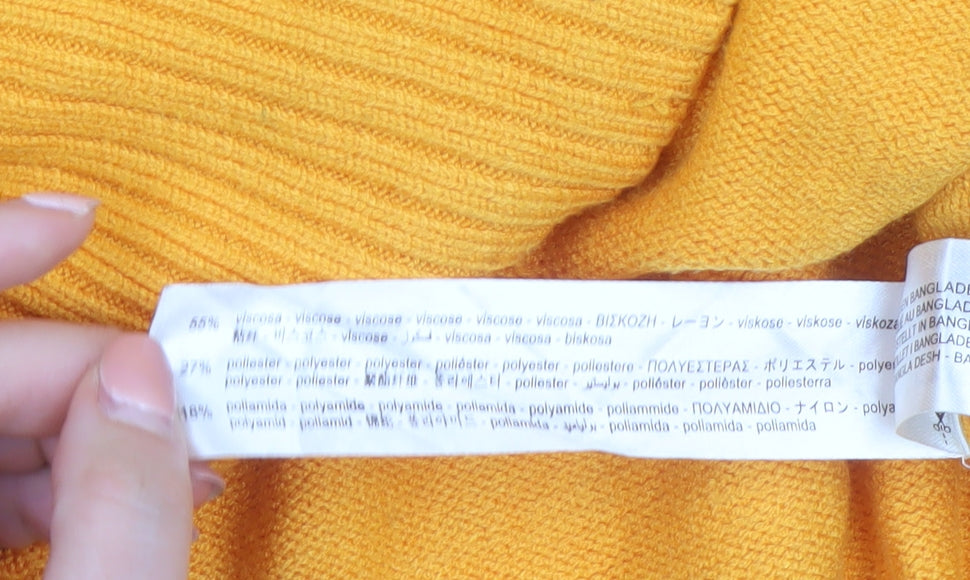Zara Women's Yellow Crew Neck Knit Jumper Size S
