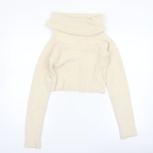 Bershka Women Ivory Cowl Neck Knit Long Sleeve Pullover Jumper M