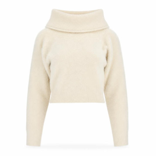 Front view of Bershka Women Ivory Cowl Neck Knit Long Sleeve jumper M