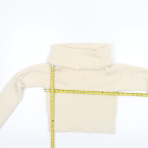 Bershka Women Ivory Cowl Neck Knit Long Sleeve Pullover Jumper M