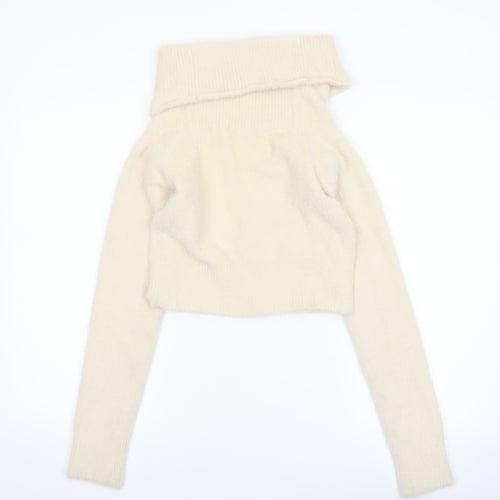 Bershka Women Ivory Cowl Neck Knit Long Sleeve Pullover Jumper M