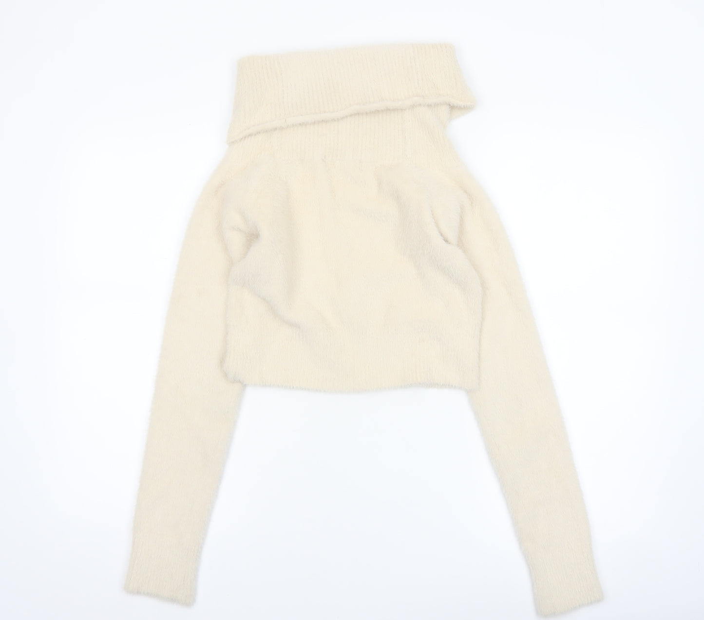 Bershka Women Ivory Cowl Neck Knit Long Sleeve Pullover Jumper M