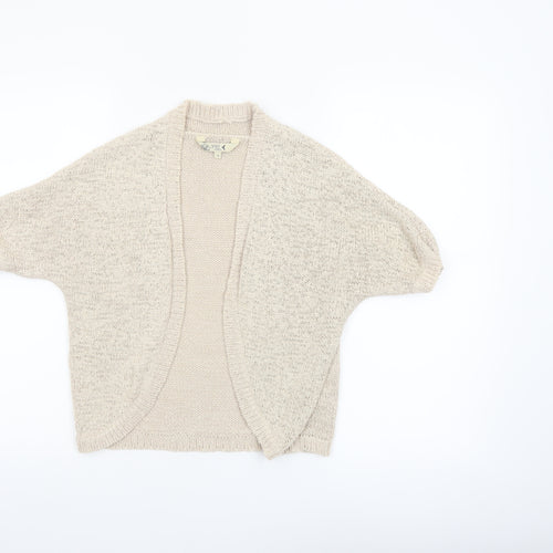 Spirit at M&Co Women Beige Knit Short Sleeve Open Cardigan Size 12
