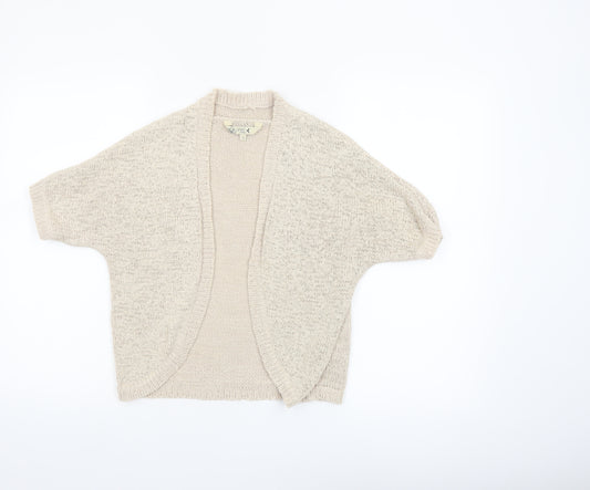 Spirit at M&Co Women Beige Knit Short Sleeve Open Cardigan Size 12