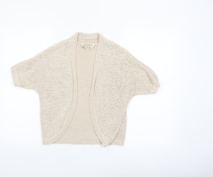 Spirit at M&Co Women Beige Knit Short Sleeve Open Cardigan Size 12