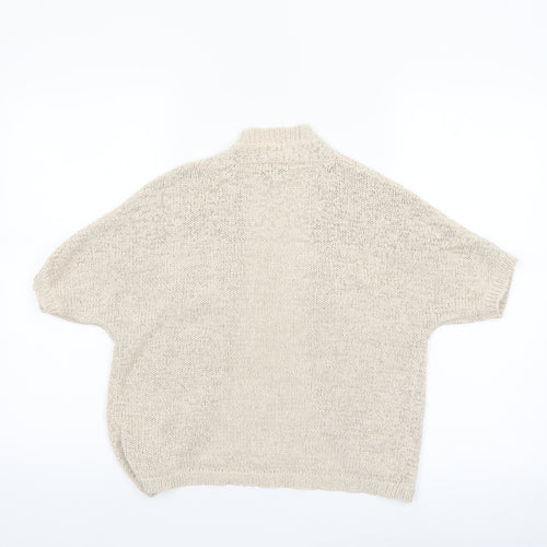 Spirit at M&Co Women Beige Knit Short Sleeve Open Cardigan Size 12