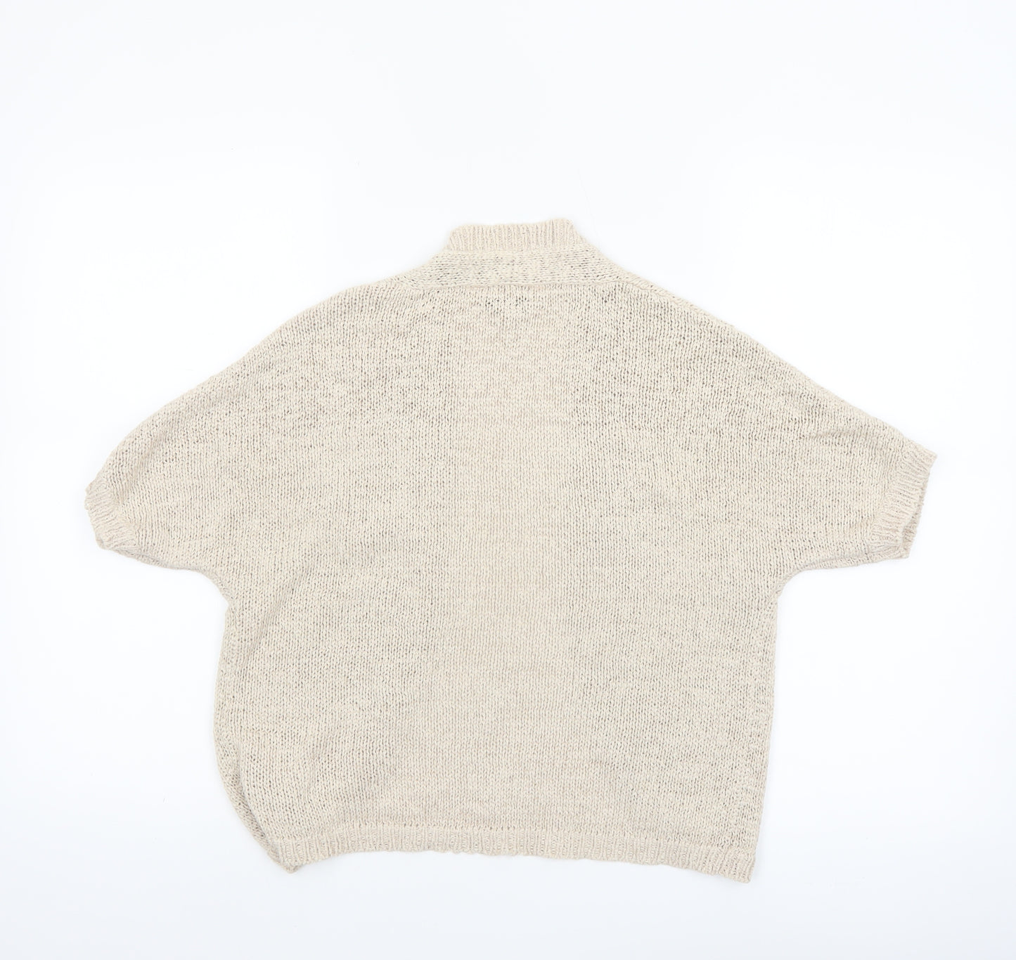 Spirit at M&Co Women Beige Knit Short Sleeve Open Cardigan Size 12