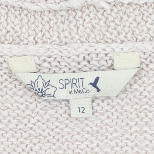 Spirit at M&Co Women Beige Knit Short Sleeve Open Cardigan Size 12