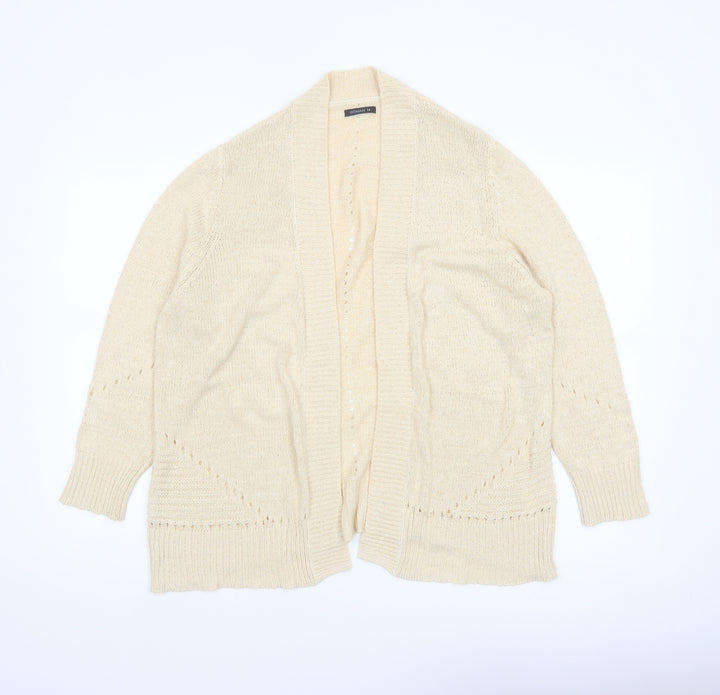 Roman Women Beige Long Sleeve Open Knit Cardigan Size 14