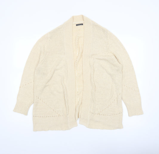 Roman Women Beige Long Sleeve Open Knit Cardigan Size 14