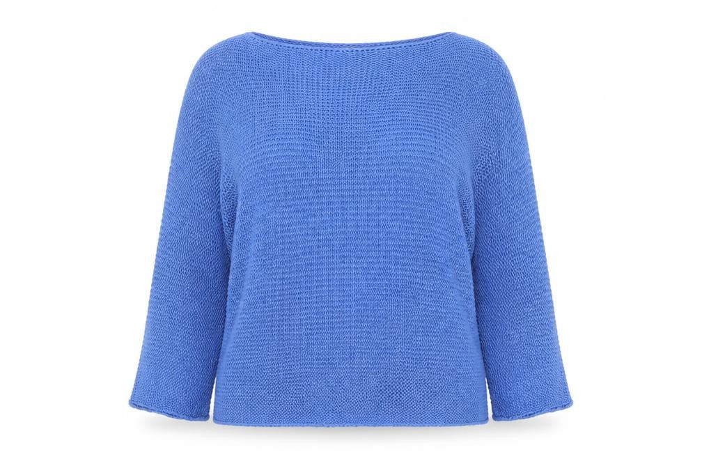 Front view of Carina Ricci Women's Blue Knit Boat Neck jumper, size M