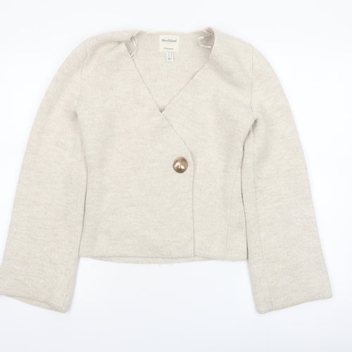 River Island Women Beige V-Neck Cardigan XS Relaxed Fit