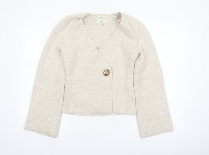 River Island Women Beige V-Neck Cardigan XS Relaxed Fit